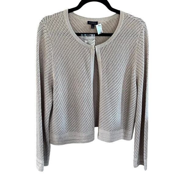 NWT: TALBOTS Beige Sheer Sweater Cardigan W/ Gold Metallic Shimmer Large (C-207) - Picture 2 of 9